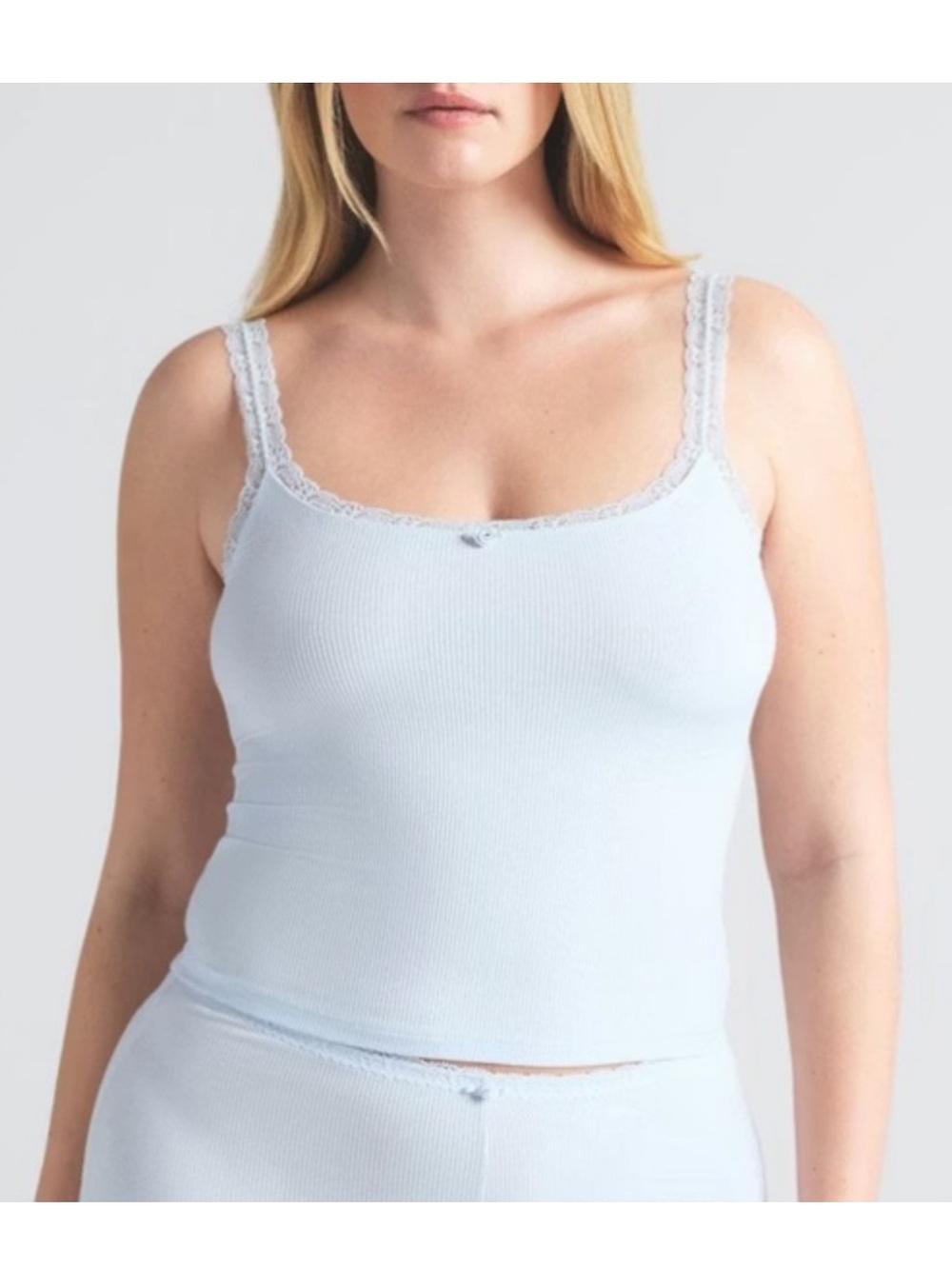 SKIMS NWT Soft Lounge Lace-Trim Ribbed Cami in Light Blue Celeste